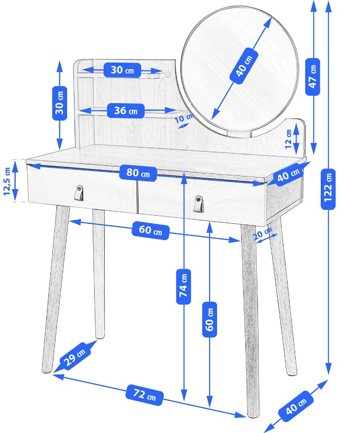 toaletka biała z lustrem